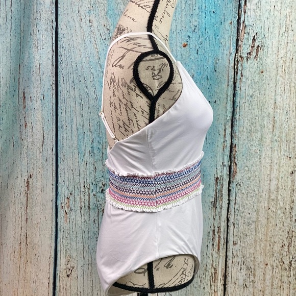 BAR III NWT White Smocked Plunging Swimsuit - Picture 12 of 12